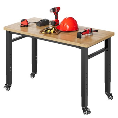 Mlezan 48" Portable Workbench: Rubber Wood Top, Wheels, 2000 LBS Capacity. Heavy-Duty Adjustable Workbench with Storage for Garage or Workshop.
