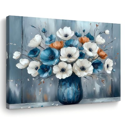 1pc Wooden Framed Canvas Painting, Three colors of flowers in a vase, Wall Art Prints for Living Room , Christmas Gift for Her Him