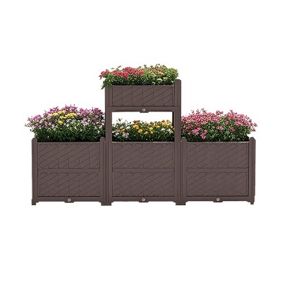Cesicia 62.8'' x 15.7'' x 14.6'' Rectangular Raised Garden Bed, Plastic Planter Grow Box for Fresh Vegetables, Herbs, Flowers & Succulents, Brown