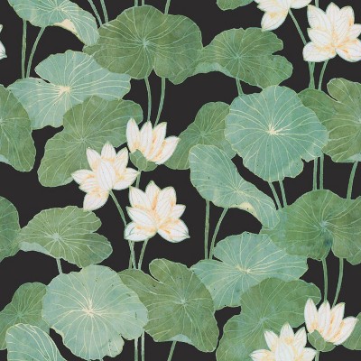 RoomMates Lily Pads Peel & Stick Wallpaper Black/Green: Removable, Self-Adhesive, Modern Floral, Temporary Decor