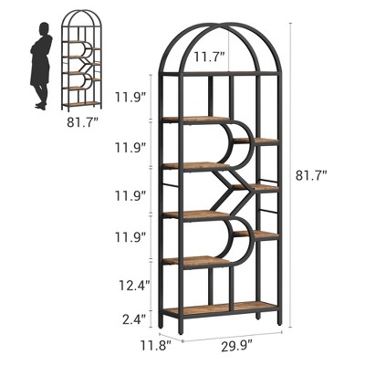 81.7 Inch Arched Bookshelf, Open Bookshelf with Storage Shelf, Geometric Bookcase Display Racks Tall Standing Bookshelves Metal