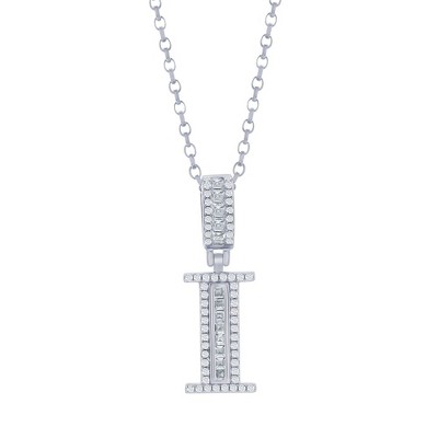 Bella Silver Sterling Silver 'I' Baguette CZ Initial 18" Pendant Necklace  - Silver
