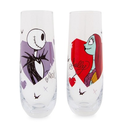 Silver Buffalo Disney The Nightmare Before Christmas Jack and Sally Hearts Fluted Glassware | Set of 2
