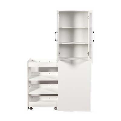 TIRAMISUBEST 71" Multifunctional Decorative storage cabinets Wood Display Cabinet with Multi-Tier Pull-Out Shelves Wooden Pantry Storage