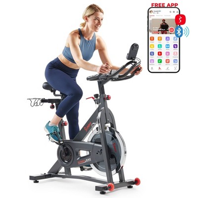 Sunny Health & Fitness Pro Indoor Cycling Bike with Felt Resist, Belt Drive and Bluetooth Smart Exercise Bike - Gray