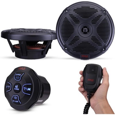 Dual 6.5” Waterproof-Rated Marine Speaker Kit with Amplified Wireless BT - Black