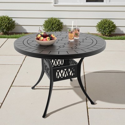 39" Black Cast Aluminum Outdoor Dining Table – Round Weather-Resistant Patio Table with Classic Design