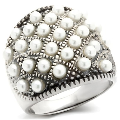 Slickblue Women's Antique Tone 925 Sterling Silver Ring with White Synthetic Pearl, Chic Round Design, Size 5-10