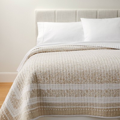 Decorative Border Cotton Slub Wood Block Print Quilt White/Beige Floral - Threshold™ designed with Studio McGee