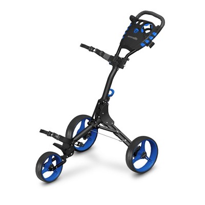 SereneLife Golf Cart: Foldable 3-Wheel Deluxe, Scorecard Holder, Cup Holder, TPE Handle Grip, Black, SLG3W, 1 Count