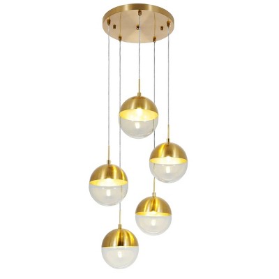 HOMLUX Mid-Century Gold Ceiling Chandelier 5-Light Kitchen Island Pendant Light with Adjustable Wire