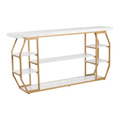 VEVOR Marble Console Table, 3 Tiers Modern Console Table for Open Storage, Golden Geometric Table with Iron Tubes, Anti-Tip Device, Gold