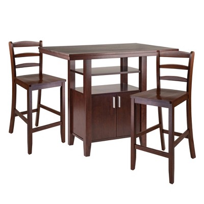 Winsome 3pc Albany Counter Height Dining Set with Ladder Back Stools Walnut: Traditional Style, 4-Seat Rectangular Table
