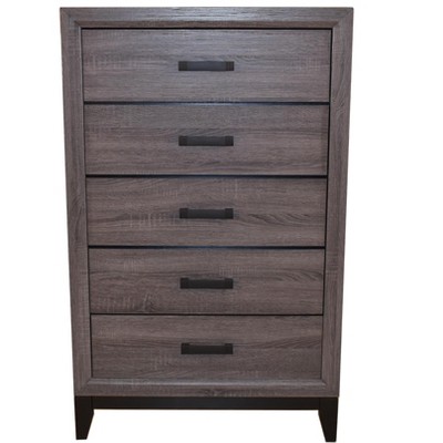 Contemporary Style 5-Drawer Chest Made with Wood in Gray