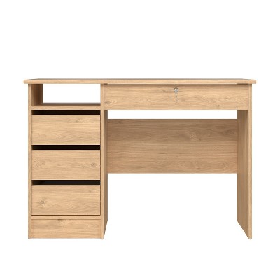 HomeStock Home Office Writing Desk with 4 Drawers and Open Shelf in Jackson Hickory