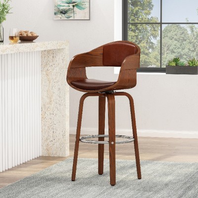 Lyngins Mid-Century Modern Counter Height Bar Stool Set of 2 – Bent Beech Wood Frame, 360° Swivel Bar Stools, Upholstered Counter Stools