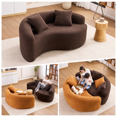 66.9" Chenille Dual-Depth S-Curved Sectional Sofa for Small Spaces with Throw Pillows and High-Resilience Foam