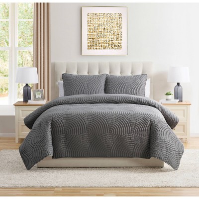 VCNY 3pc King Home Sands Curved Pinsonic Textured Quilt Bedding Set Gray