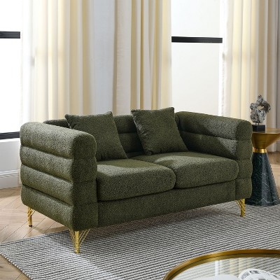 Ivory 60-Inch Oversized 2-Seater Sectional Sofa - Plush Fabric with Deep Seating and 2 Pillows for Living Room Comfort