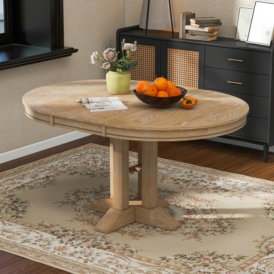 Farmhouse Dining Table Extendable Round Table with 14" Leaf for Kitchen, Dining Room 4S - ModernLuxe
