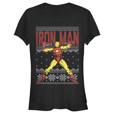 Juniors Womens Marvel Ugly Christmas Iron Man T-Shirt