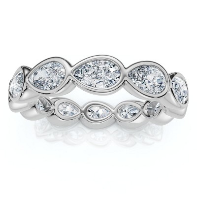 Pompeii3 2Ct Pear Shape Bezel Diamond Eternity Wedding Ring 14k Gold Lab Created