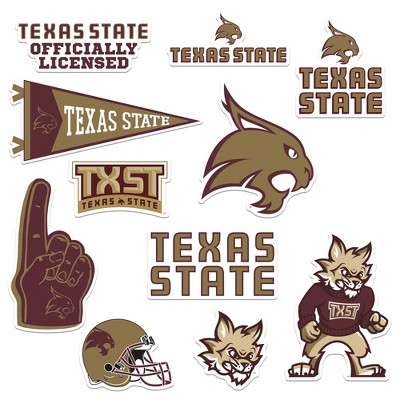 Texas State University 10ct Vinyl Large Deluxe Stickers Variety Pack