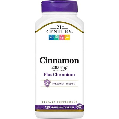 21st Century Cinnamon 2000mg Plus Chromium Vegetarian Capsules 120 Count