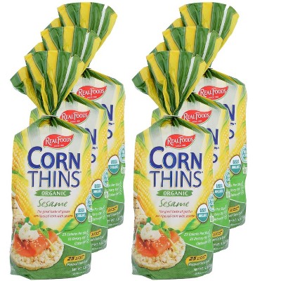 Real Foods Organic Sesame Corn Thins - Case of 6/5.3 oz