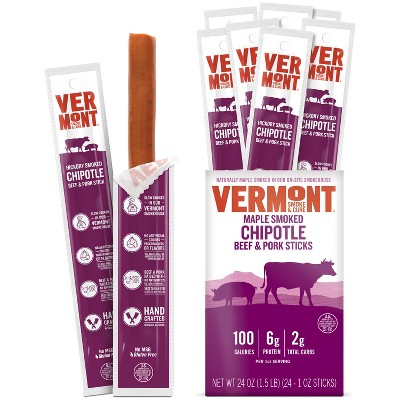 Snack Sticks by Vermont Smoke & Cure – Smoked Chipotle – Beef & Pork – Healthy Meat Protein – 1oz Jerky Stick – 24 count carton