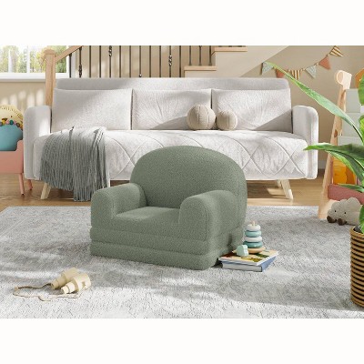Kids Sofa Chair, 2-in-1 Convertible Toddler Couch & Lounger, Fold Out Sofa Bed, Plush Teddy Fleece for Playroom, Bedroom, Nursery