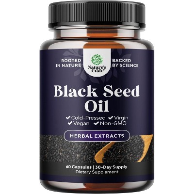 Cold Pressed Black Seed Oil Capsules, Nigella Sativa Black Cumin Seed Oil Capsule for Immune Support Joint Health and Digestion, Nature's Craft, 60ct