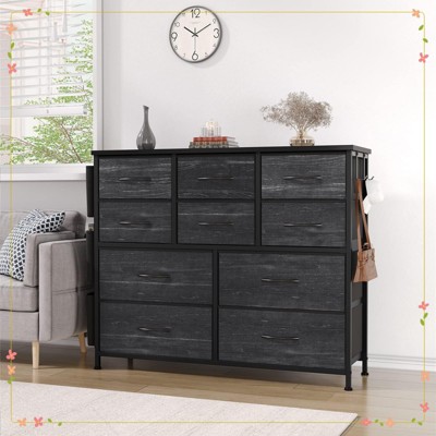 Jojoka Dresser for Bedroom, 10 Drawers Fabric Storage Drawer, Dressers & Chest of Drawers with Side Pockets