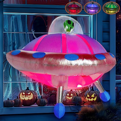 Joyfy 4.5 FT Halloween Inflatable Outdoor Decorations, Inflatable Alien UFO with Color Changing LEDs for Halloween Window Yard Garden Lawn Decoration