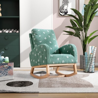 26.8'' Boucle Modern Rocking High Back Nursery Chair with Wooden Frame, Side Pocket Storage and Comfortable Foam Cushion