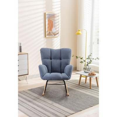 VASIP Teddy Fabric Rocking Gilder ,Wooden Rocking Legs Chair for Living Room,Ivory