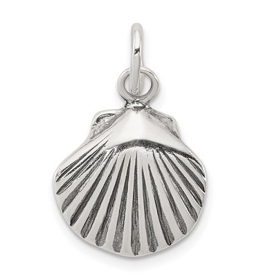 Black Bow Jewelry Sterling Silver 15mm Antiqued Seashell Charm or Pendant