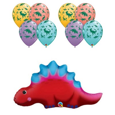 LoonBalloon 21 inch CUTE & COLORFUL STEGOSAURUS, 11 inch DINOSAURS Set