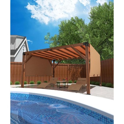 12x14 FT Wood Pergola with Retractable Shade Canopy, Wood Gazebo, Solid Structure, Durable Outdoor Pergola for Patio, Backyard, Deck, Garden