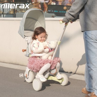 7-in-1 Foldable Toddler Tricycle with Adjustable Parent Handle, Removable Pedal, Canopy & Guardrail, Trike for Kids 12-72 Months - Merax