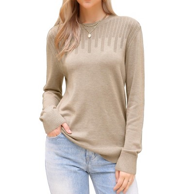 INSPIRE CHIC Women's Crew Neck Long Sleeve Hollow Work Sweater Top