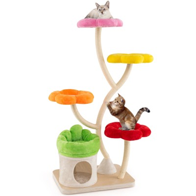 Tangkula 64" Multi-layer Cat Tower w/4 Colorful Flower-shaped Platforms Scratching Posts
