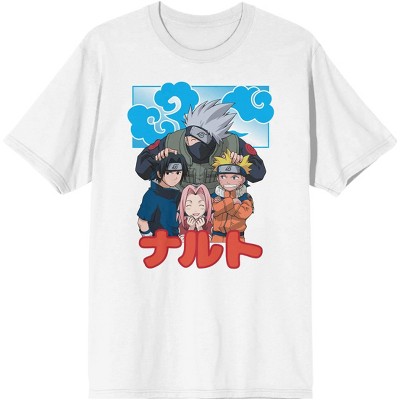 Naruto Blue Smoke Character Group Crew Neck Short Sleeve Men's White T-shirt