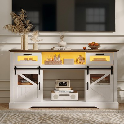 TV Stand for TVs up to 65 Inch, Media Console Table with Adjustable Led Light, Media Entertainment Center, White