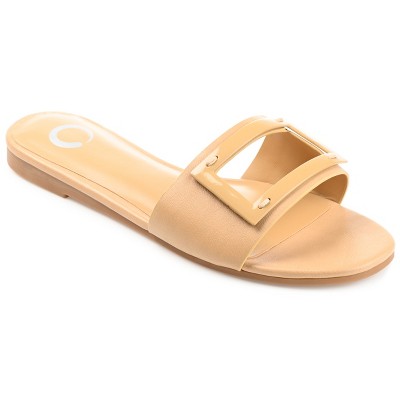Journee Collection Womens Clair Tru Comfort Foam Slide Low Block Heel Sandals Tan 7.5