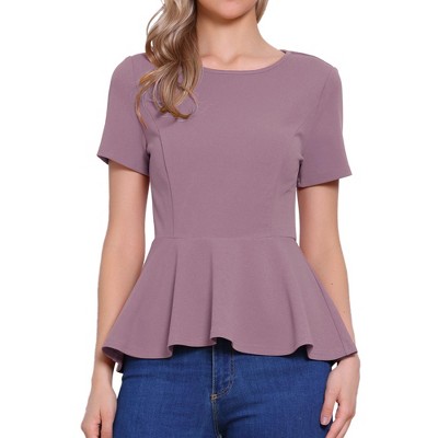 INSPIRE CHIC Women's Short Sleeve Round Neck Stretch Business Classic Peplum Top