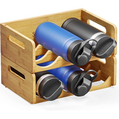 Water Bottle Organizer with Labels for Kitchen and Pantry,2 Pack 3-Slot, Hold 6 Bottles