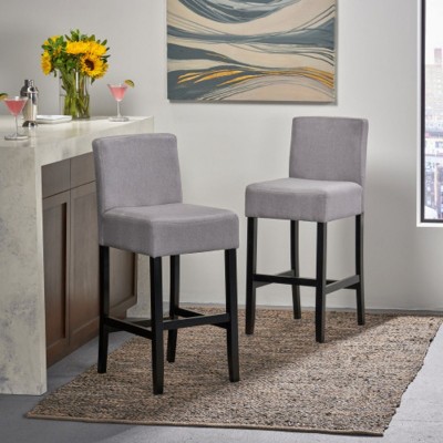 30-Inch Fabric Barstool Set Of 2,Upholstered Dining Chair With L Square Backs,Armless Rubberwood Legs Home Bar Stool-Cuddlewood