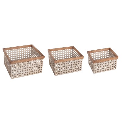 Transpac Metal 16.5 Inch Brown Woven Container Set of 3 Decorative Iron Storage Baskets for Home Decor