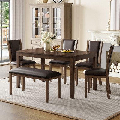 APRILSOUL 6-Piece Dining Table Set with Bench and Chairs, Farmhouse Rustic Style for Dining Room, Kitchen